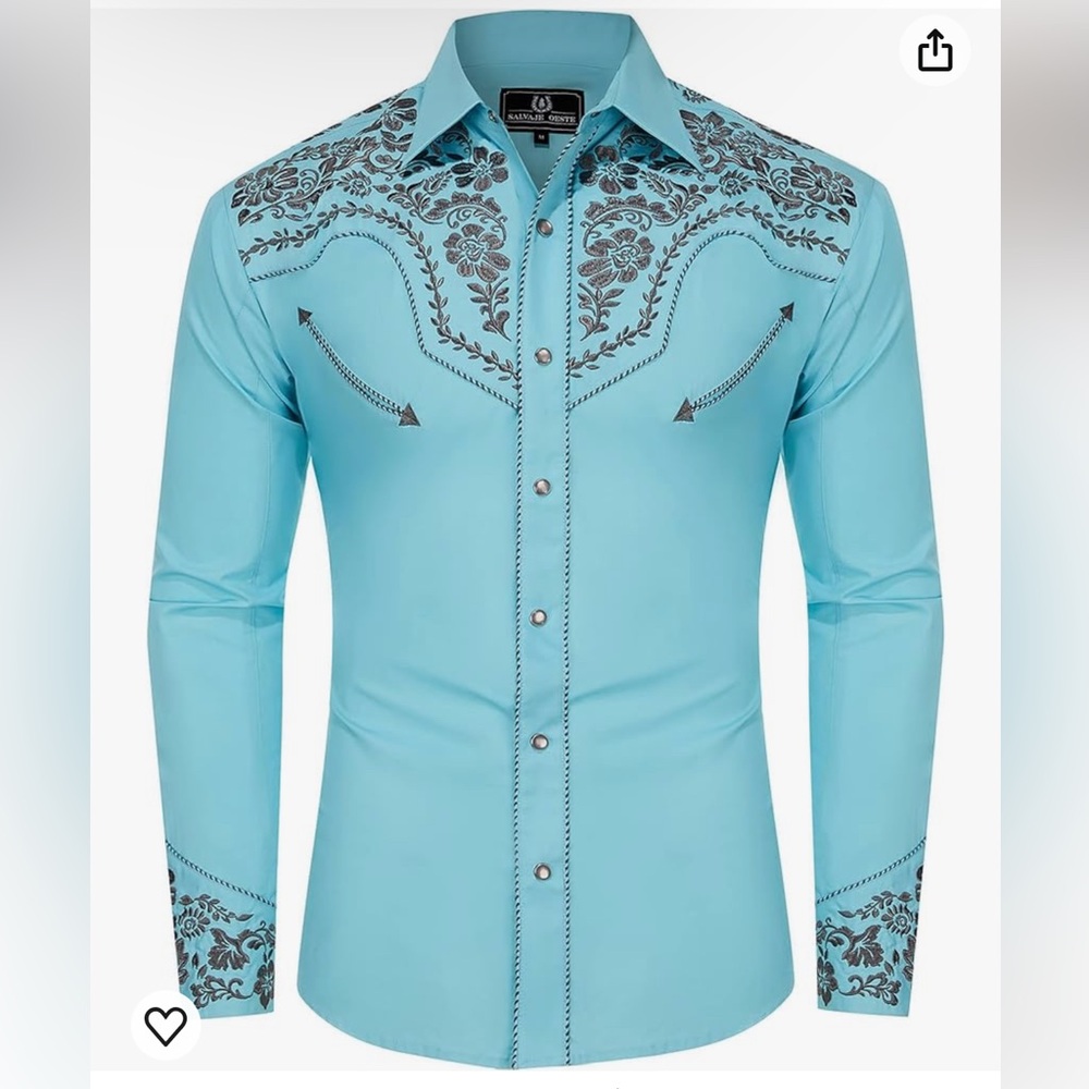 Salvaje Oeste Pearl Snap Western Floral Embroidered Long Sleeve Shirt 2XL XXL 2X